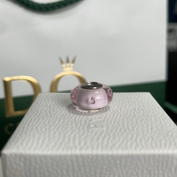 Authentic Pandora Light Pink CZ Heart Murano Bead - Picture 3 of 4